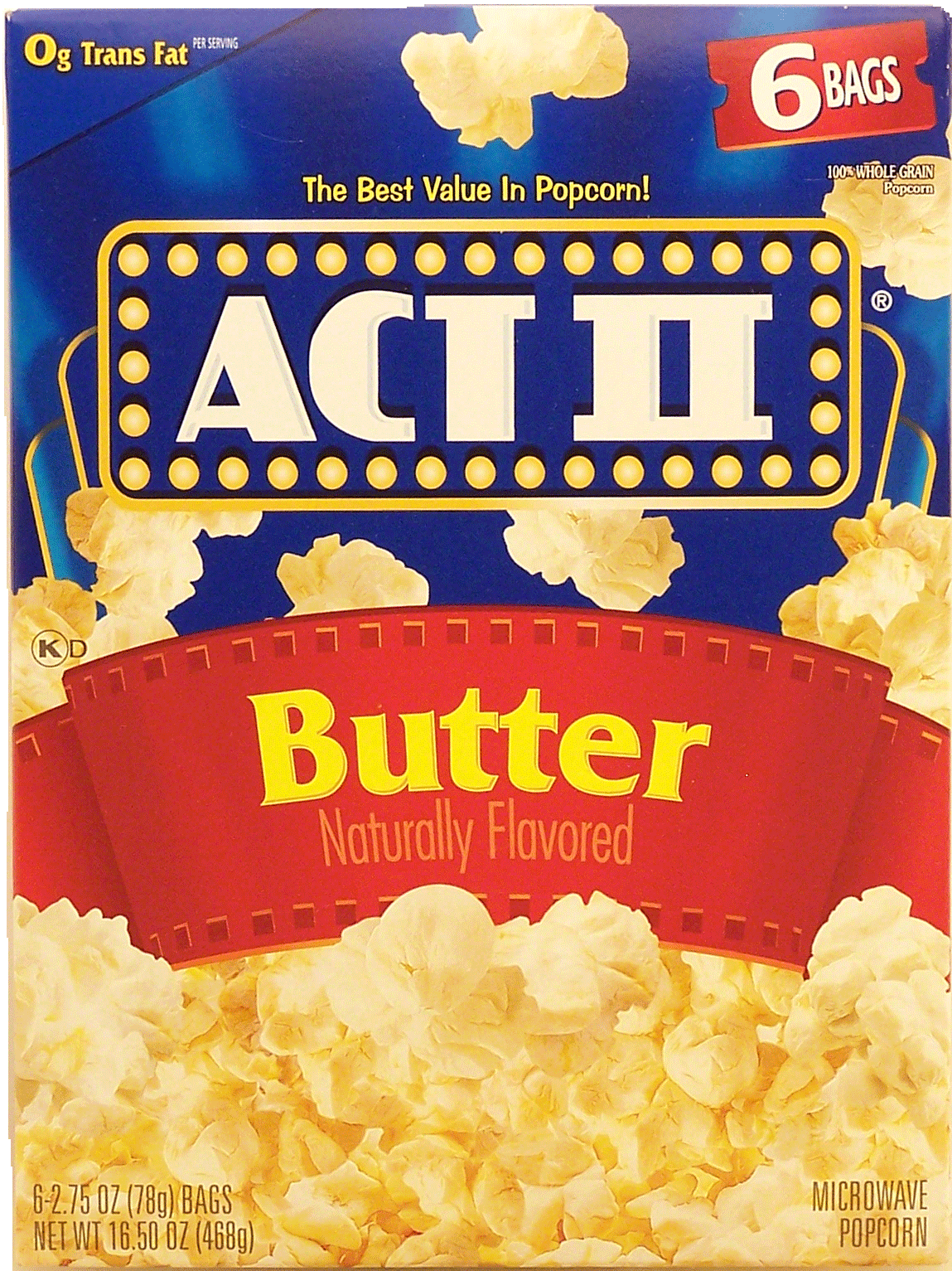 Act II  butter flavor microwave popcorn, 6-pack, 100% whole grain Full-Size Picture